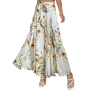 NWT Wide Leg Split Hem High Waist White Floral Flowy 2-in-1 Palazzo Pants